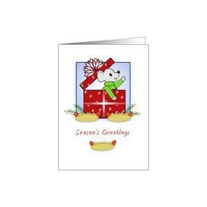 Hot Dogs, Onions, Bun, Christmas Mouse, Seasons Greetings Card
