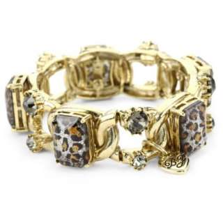 Betsey Johnson Metallic Leopard Rectangle Leopard Stretch Bracelet 