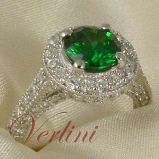   engagement ring with round brilliant cut green cubic zirconium