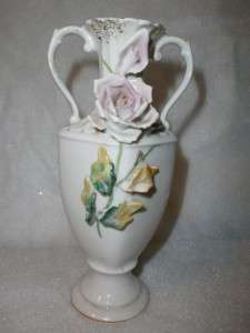 Vintage Bond Ware L & M White with Flowers Mini Vase 6 1/4  