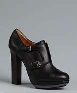 Lanvin black leather monk strap stacked heels style# 318295701