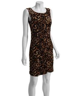 Calvin Klein brown leopard print knit jersey ruched shift dress