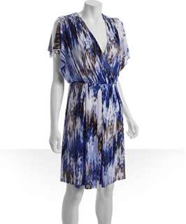 Calvin Klein blue printed jersey split sleeve dress