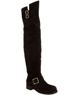 Jimmy Choo black suede Yearn over the knee buckle boots