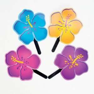   Lot of 12 Hibiscus Shaped Fans Luau Pool Party Favors