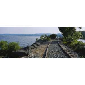  Railroad Track Along a River, Hudson River, Kingston, New 