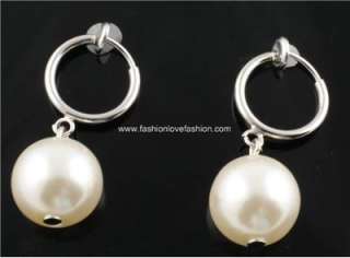 1Pair Spring Clip On Faux Pearl Dangle EARRINGS 5Colors  