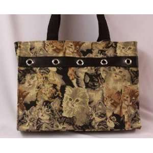  Designer Tote Bag   Cat Tapestry Tote with Faux Leather 