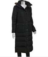 DKNY black quilted Chrissy hooded down maxi coat vs. DKNY black 