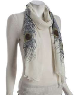 Sayami ivory featherweight cashmere peacock scarf   