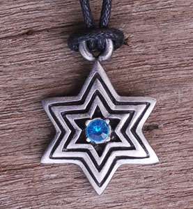 Pointed Star of David Pewter Pendant W black cord  