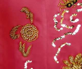 Custom Beaded Chinese Red Gold Dragon Cheongsam Dress  