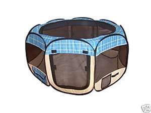 Blue Grid Pet Tent Exercise Pen Playpen Dog Soft Crate M  