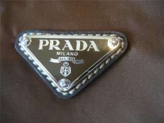 PRADA Brown Nylon Zip Upper Medium Shoulder Strap Handbag AUTHENTIC 