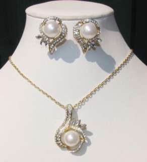 Swarovski Pearl wedding Bridal Necklace Earrings Set  