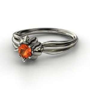    Flower Bud Ring, Round Fire Opal Sterling Silver Ring: Jewelry