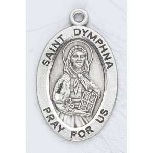 Sterling Silver Oval Medal Necklace Patron Saint St. Dymphna with 18 