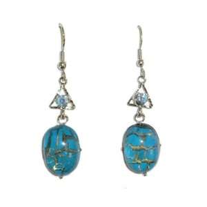  Blue Marble Glass Pierced Earrings: Jewelry