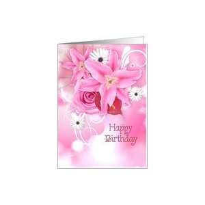  birthday, pink, lily, rose, bouquet, daisy Card Health 