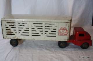 Old Pressed Steel Toy 14 Wheel Livestock Semi Truck 1950s 60s Ford 