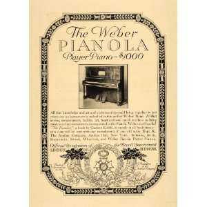  1913 Ad Weber Pianola Player Piano Musical Instrument 