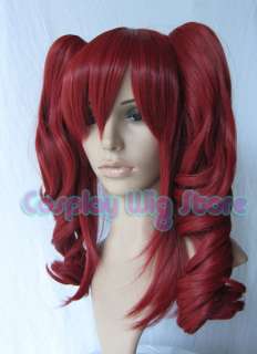 Cosplay Short Brownish Maroon Wig +2 X Curly Ponytails  