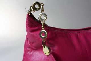 Vintage Hot Pink Leather Purse Gold Link Strap Shoulder Bag  
