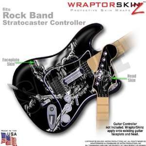 Chrome Skulls on Black WraptorSkinz Skin fits Rock Band Stratocaster 