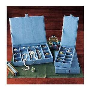  Stackable Blue Faux Suede Jewelry Chest