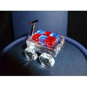 Authentic Swarovski Crystal Figurine Mini Wagon with Colored Blocks 