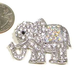   & AB Austrian Rhinestone Elephant Silver Plated Brooch Pin Jewelry