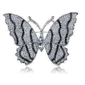   Black Clear Crystal Rhinestone Big Winged Butterfly Insect Pin Brooch