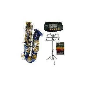   Blue Alto Saxophone with Case + Metro Tuner + Music Stand + 11 Reeds