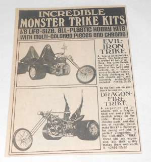 1974 Revell model kits ad ~ EVIL IRON TRIKE, DRAGON FIRE TRIKE  