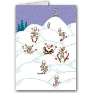  Snow Skiing Santa   Ski Holiday Card