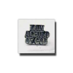 AM A CHILD OF GOD Tie Tack (Silver)   Block of Words Silver Lapel Pin 