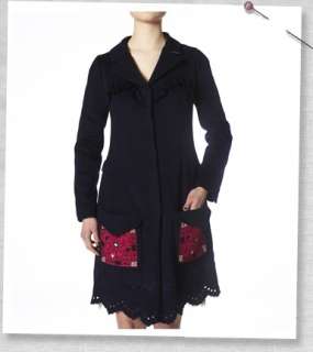ODD MOLLY wool cashmere MISTRESS MELTON coat dark indigo embroidered 