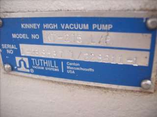 Tuthill / Kinney High Vacuum Pump System KT   275 LP  