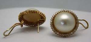 VINTAGE LARGE MABE PEARL AND DIAMOND 14K EARRINGS  