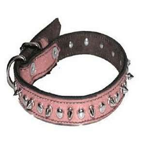  Top Dog Spiked Pink Leather Dog Collar 1 x 20 inches: Pet 