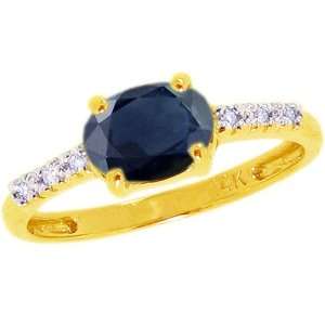 14K Yellow Gold Sweet Oval Gemstone and Diamond East West Promise Ring 