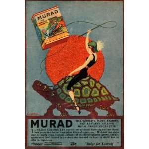  1923 Ad Murad Turkish Cigarettes Tortoise Whip Tobacco 