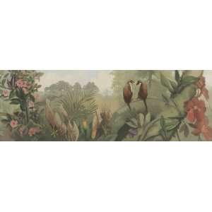 Tropical Forest Mural Style Wall Border in Sage Small Tropical Forest 