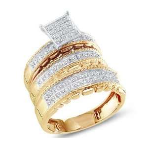 Trio Diamond Rings Bridal Set Engagement Wedding Yellow Gold .50 carat 