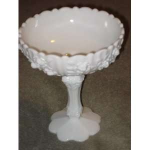  Vintage Fenton Milk Glass ROSES 7 Inch Compote Candy Dish 