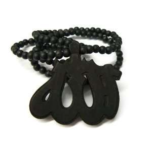 Black Wooden 3D Allah Pendant 36 Inch Necklace Chain Good Quality Wood
